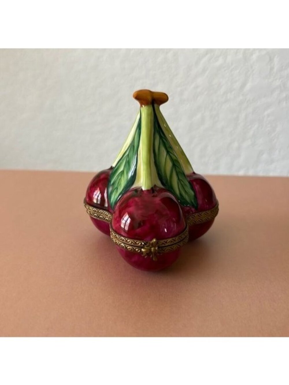 Limoges France Hand Painted Porcelain Cherries Trinket Box